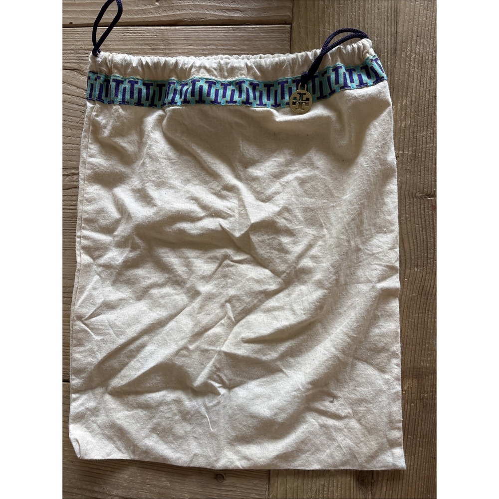 TORY BURCH Dust Bag 11x14 Beige Canvas Drawstring Logo Charm Storage Travel Tote